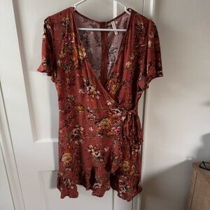Autumn / fall floral faux wrap dress
